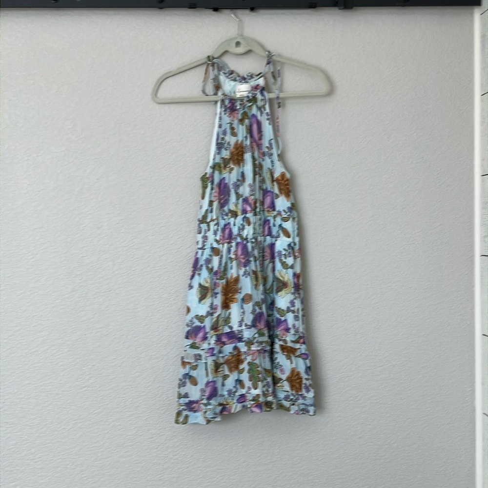 Anthropologie Floral Somerset Halter Mini Dress in Purple and Green